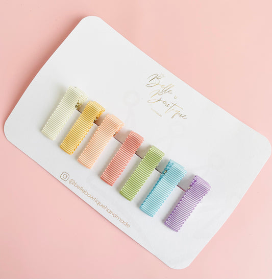 Fully Lined Ribbon Fringe Clips Pack of 7 - Small Clips - Mini Clips - Clip Pack - Baby Hair Clips - Toddler Hair Clips