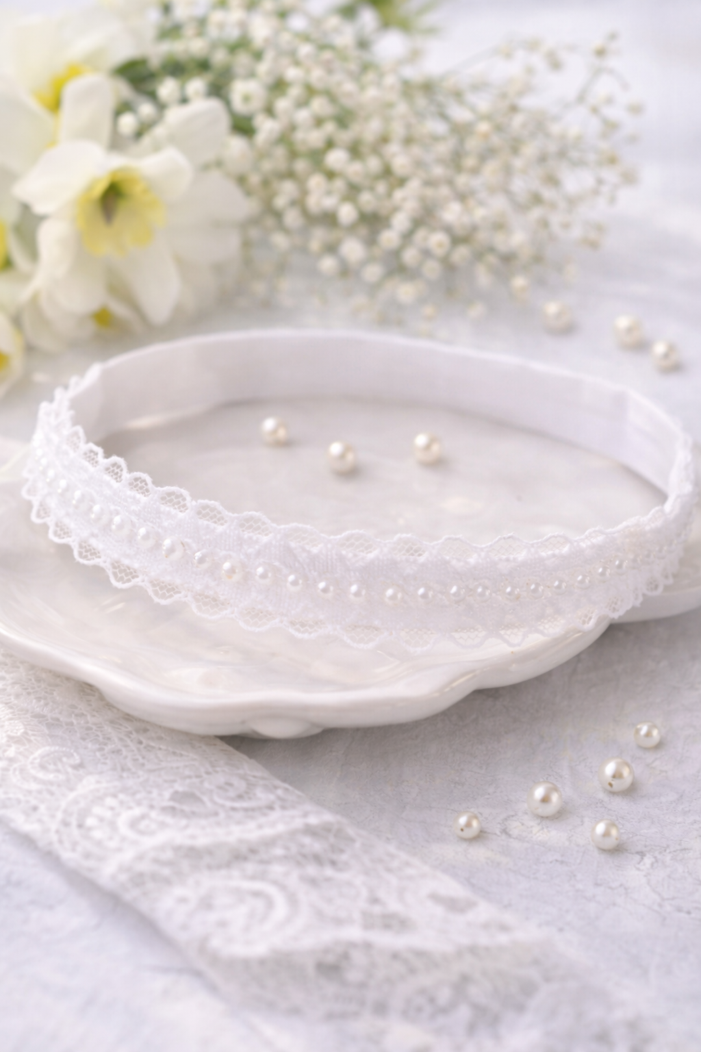 Pearl Christening Headband in White