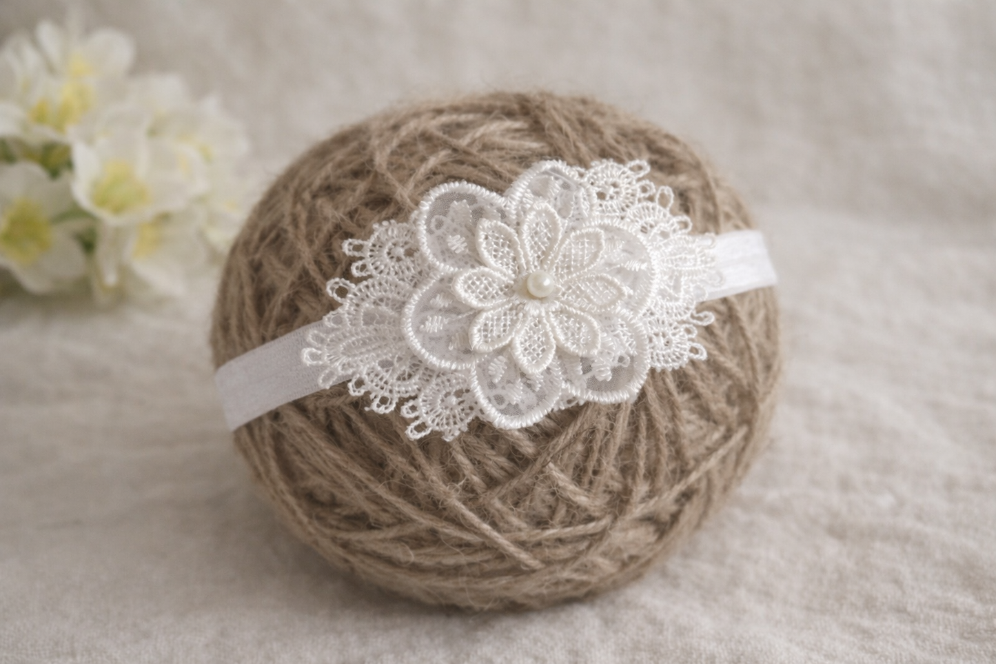Baby Christening Headband Lace Flower with Pearl