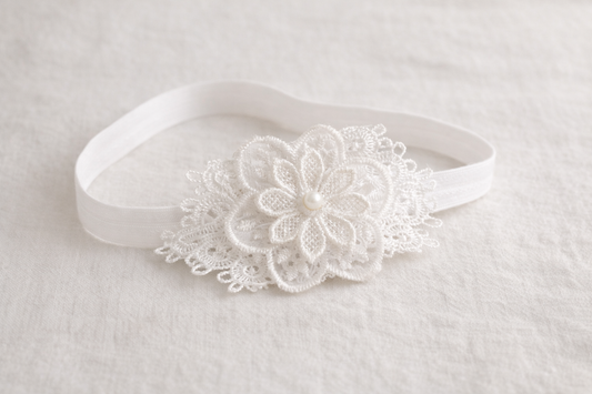 Baby Christening Headband Lace Flower with Pearl
