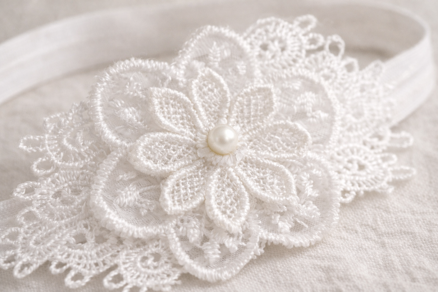 Baby Christening Headband Lace Flower with Pearl