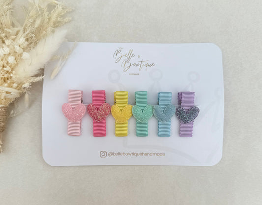 Rainbow Heart Ribbon Fringe Clips Pack of 6