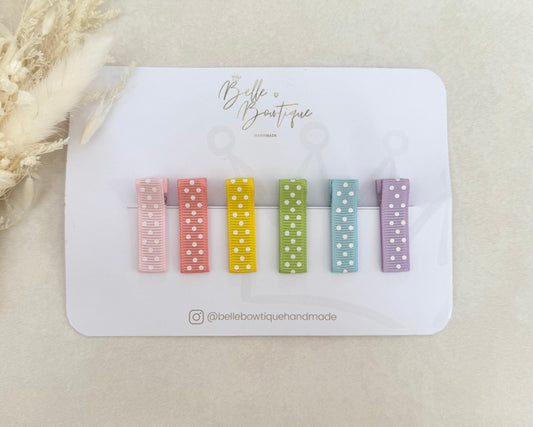 Polka Dot Rainbow ribbon fringe clips pack of 6