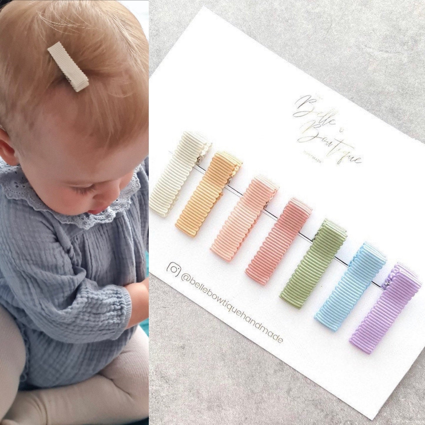Fully Lined Ribbon Rainbow Fringe Clips, Small Soft Clips, Mini Fringe Clips for Toddlers and Babies , Small Hair Clips, Clip pack of 7