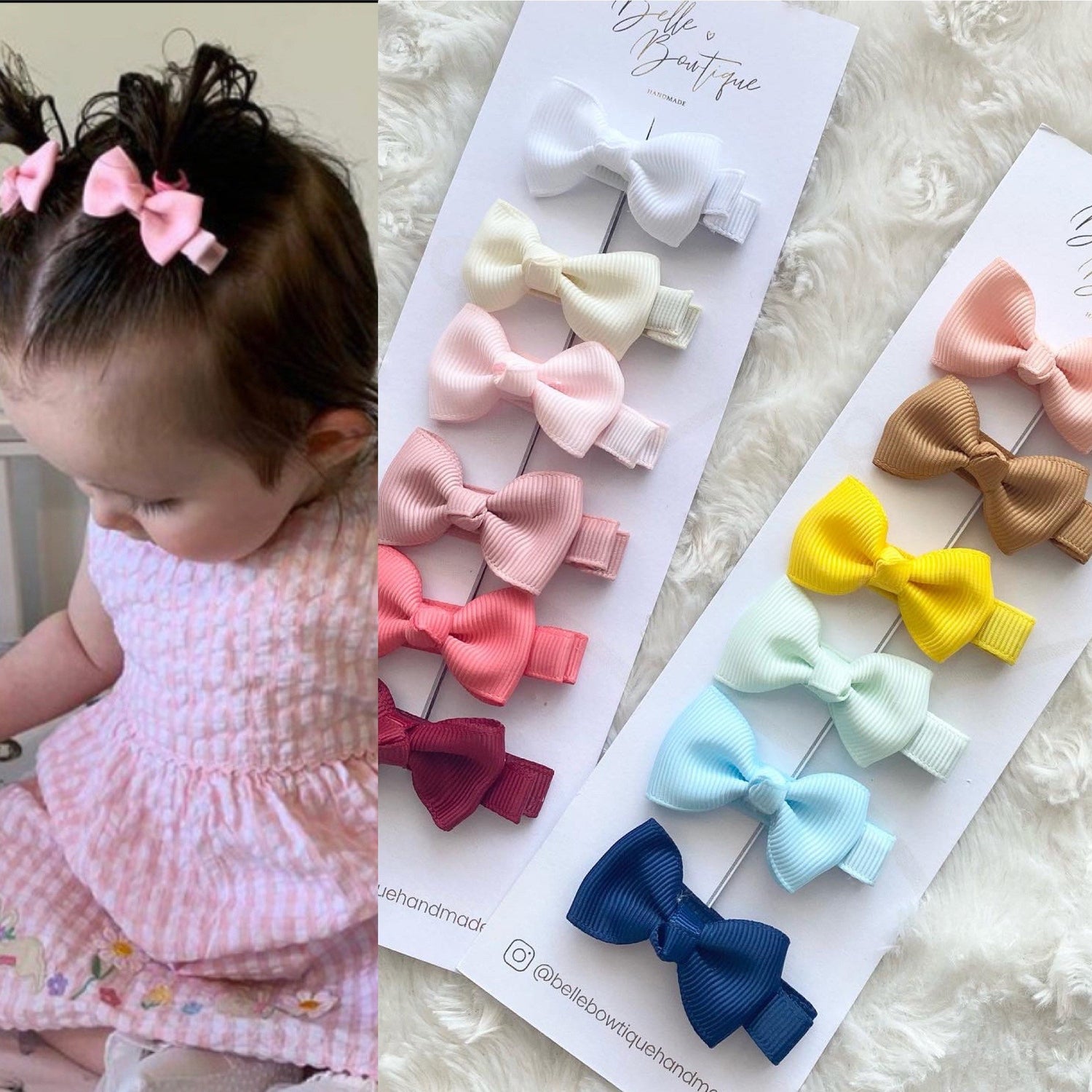 SINGLE baby hair clip with knot, fully lined ribbon fringe clips for babies and toddlers, girls small mini clips , soft anti snag style
