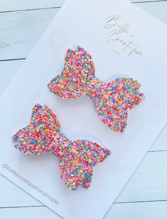 Girls Hair Clip | Unicorn Sparkle Glitter Clip | Pair of Bows Clips | Girls Bow Clips | Small Bows | Bows for Toddlers