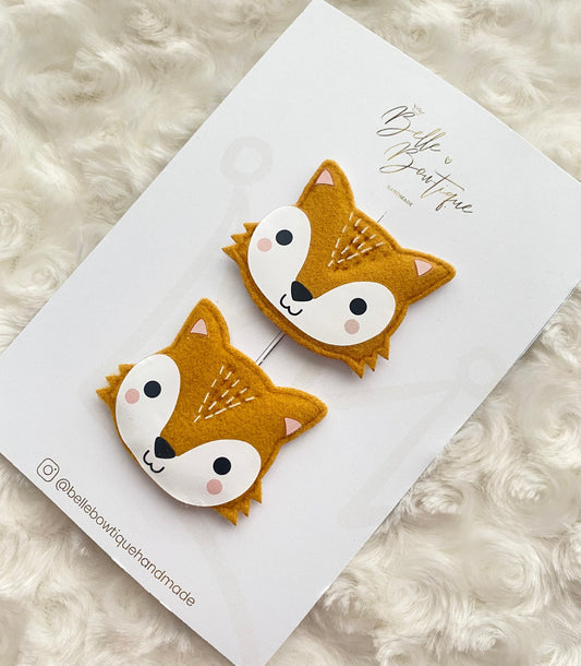 Girls Hair Clips ~ Pair Fox Clips ~ Pair of Clips ~ Fox Hair Bows - Girls Gift - Fox Fringe Clip - Baby Hair Clips - Stocking Filler