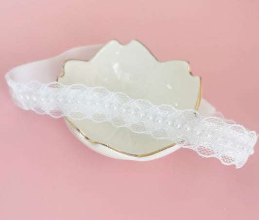 Baby Christening Headband | Wedding Headband | Baby Baptism Headband | White Pearl Headband | Christening Headband | Newborn Girl Headband