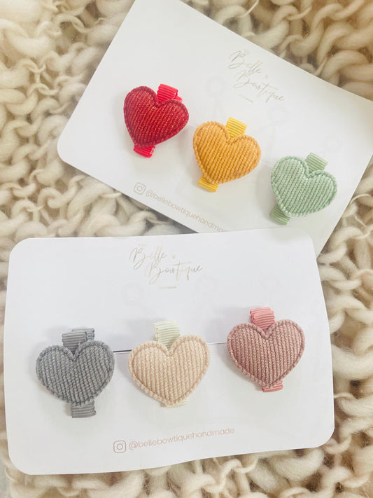 Fabric Heart fringe clips - small clips - mini clips - Hair clips for girls - small clips - toddler hair clips - baby hair clips