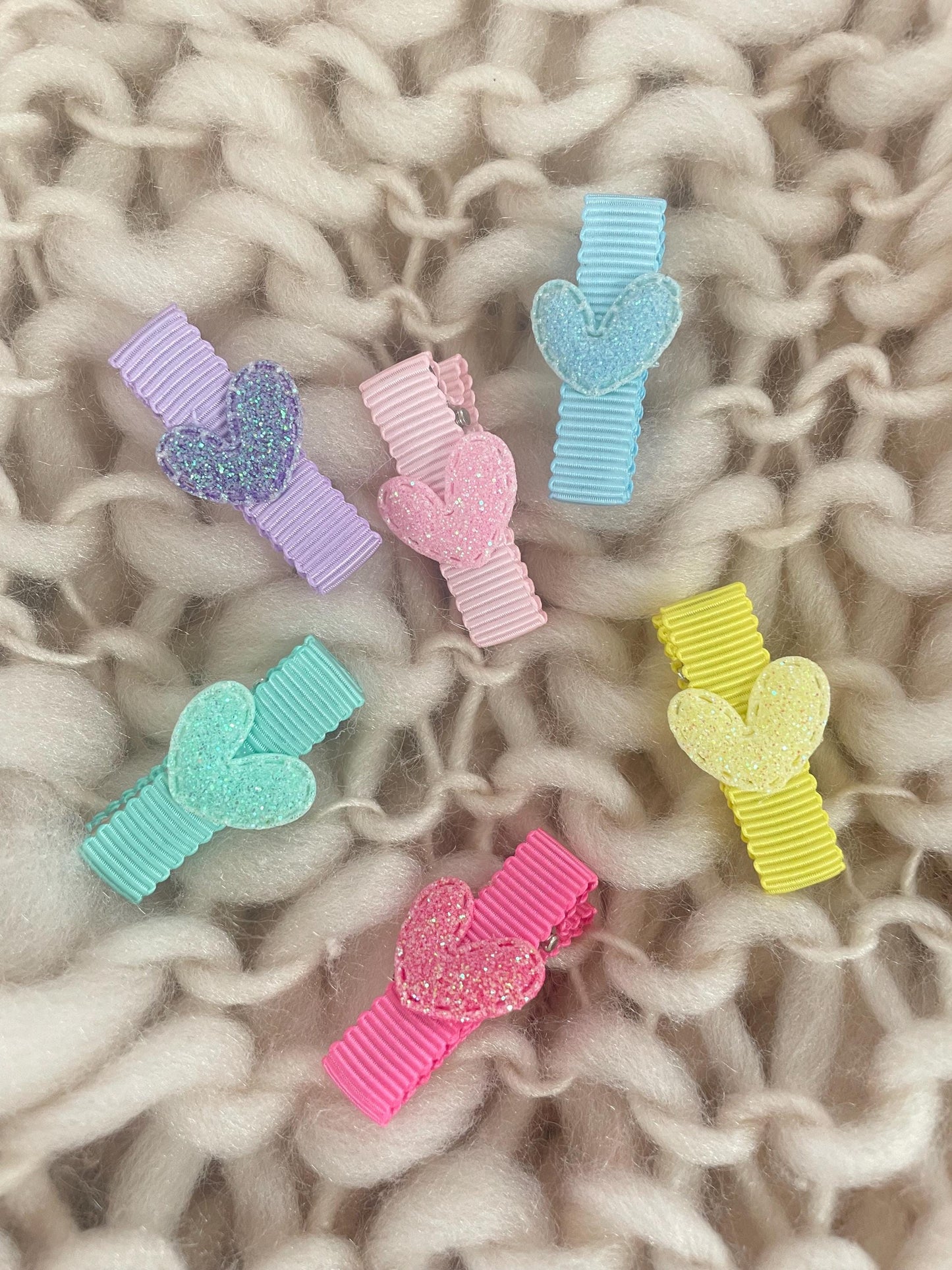 Rainbow Heart Ribbon Fringe Clips Pack of 6 - Small Clips - Mini Clips - Clip Pack - Baby Hair Clips - Toddler Hair Clips - Lined hair clip