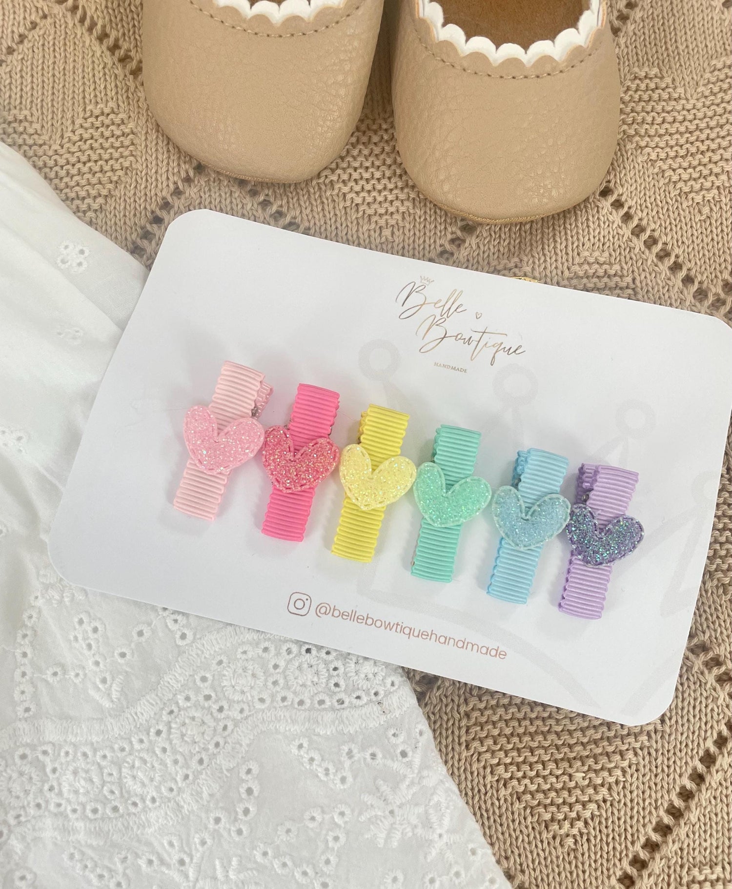 Rainbow Heart Ribbon Fringe Clips Pack of 6 - Small Clips - Mini Clips - Clip Pack - Baby Hair Clips - Toddler Hair Clips - Lined hair clip