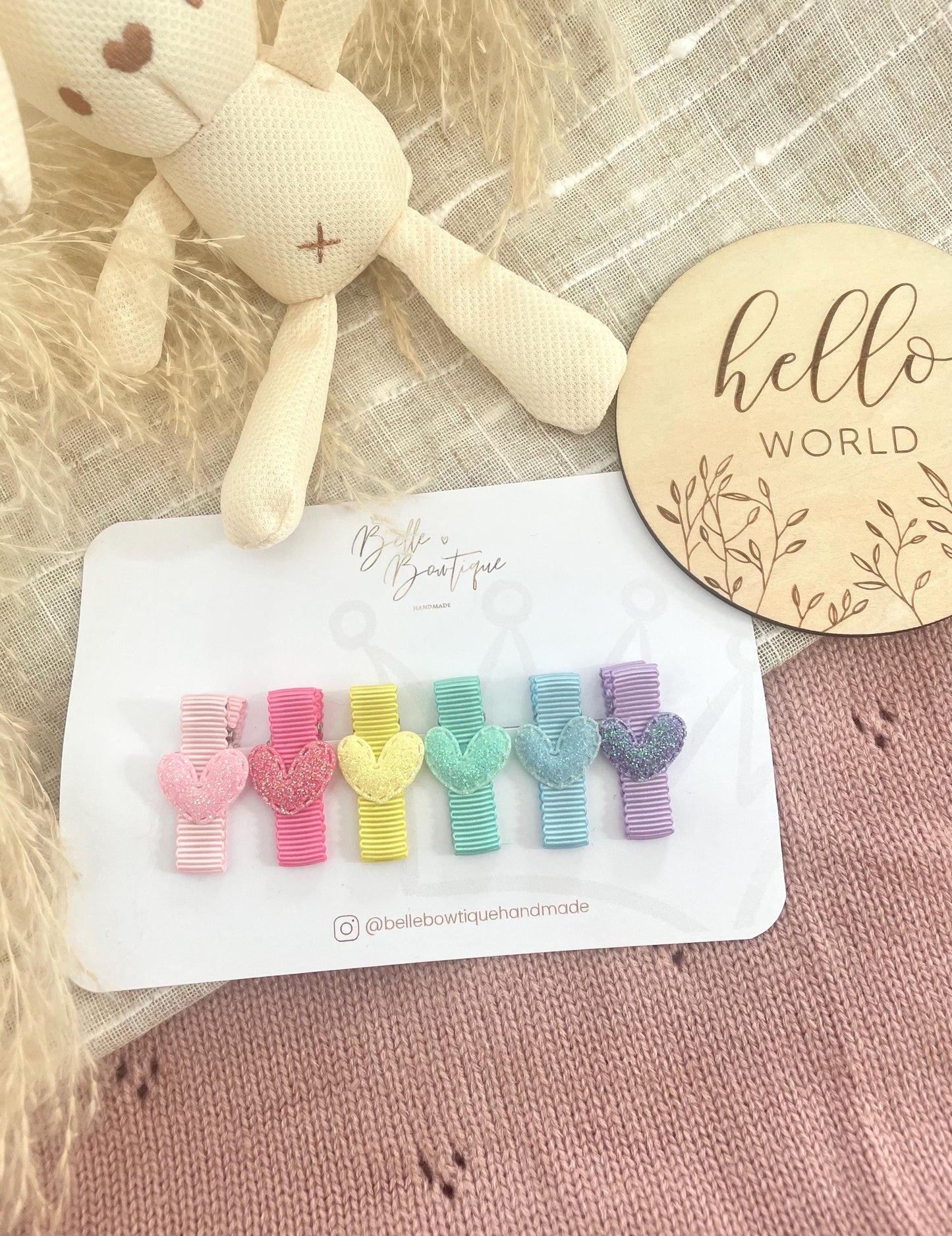 Rainbow Heart Ribbon Fringe Clips Pack of 6 - Small Clips - Mini Clips - Clip Pack - Baby Hair Clips - Toddler Hair Clips - Lined hair clip