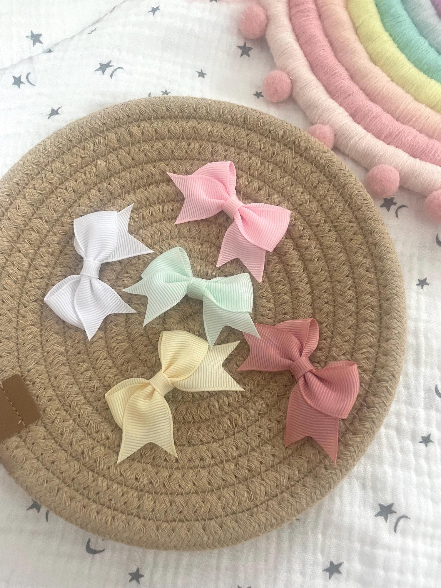 Ribbon Bow Hair Clips Fringe clips pack of 5- Baby Hair Bows for Girls - Groisgrain ribbon Clip pack - toddler clip small - baby hair clip