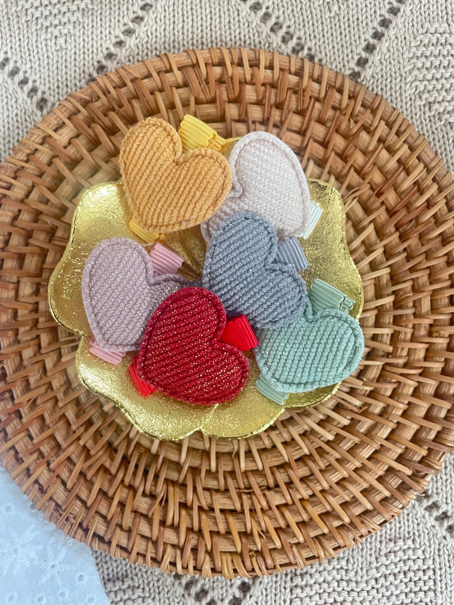 Fabric Heart fringe clips - small clips - mini clips - Hair clips for girls - small clips - toddler hair clips - baby hair clips