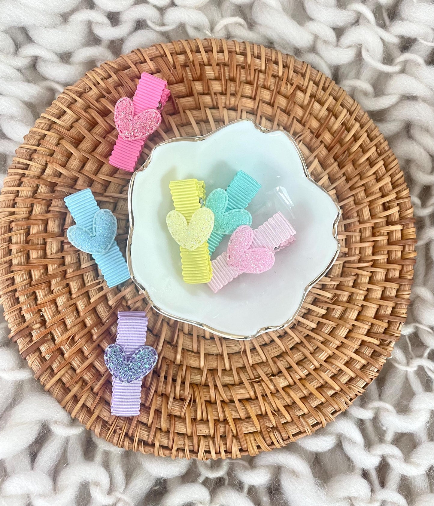 Rainbow Heart Ribbon Fringe Clips Pack of 6 - Small Clips - Mini Clips - Clip Pack - Baby Hair Clips - Toddler Hair Clips - Lined hair clip