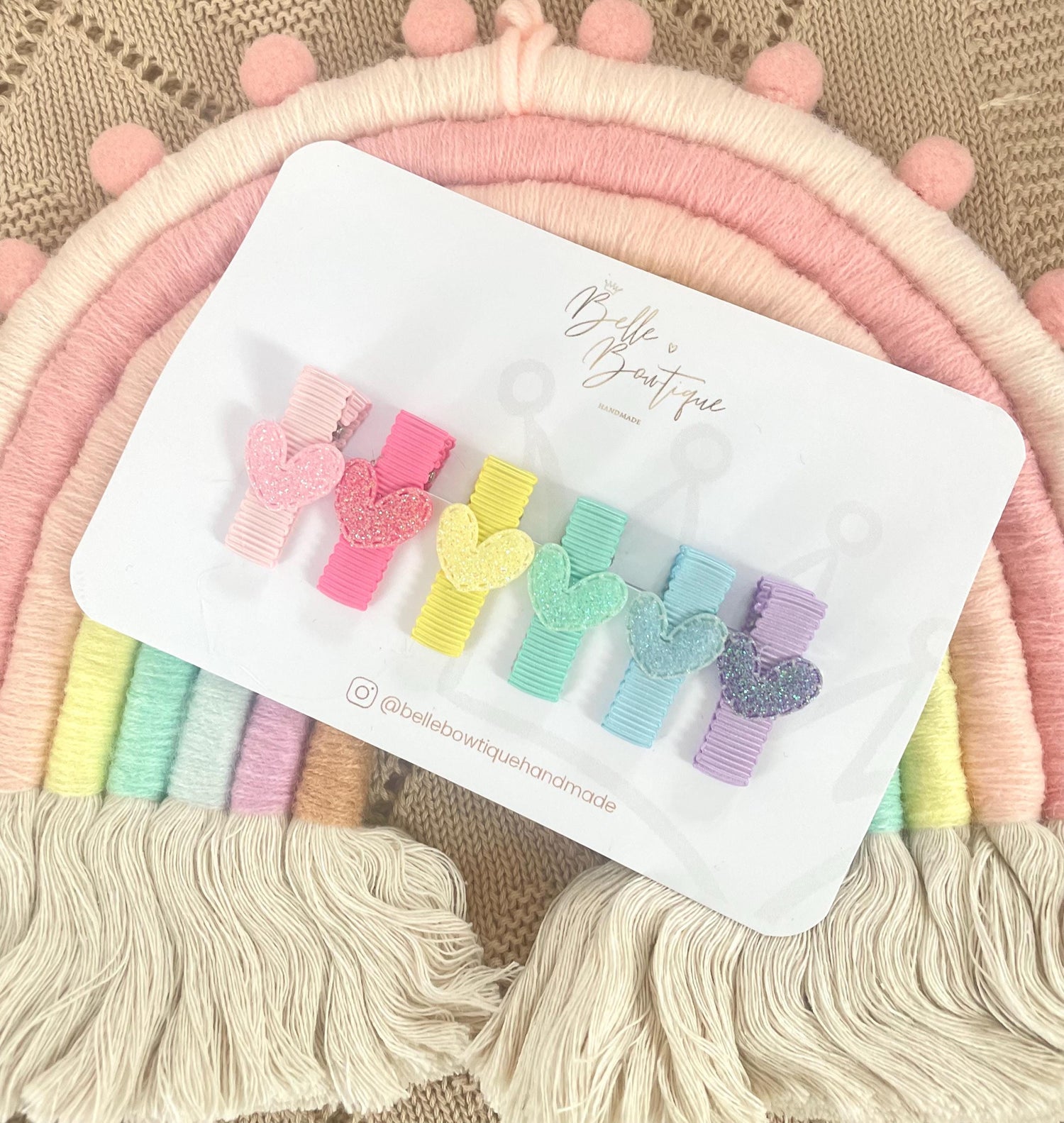 Rainbow Heart Ribbon Fringe Clips Pack of 6 - Small Clips - Mini Clips - Clip Pack - Baby Hair Clips - Toddler Hair Clips - Lined hair clip
