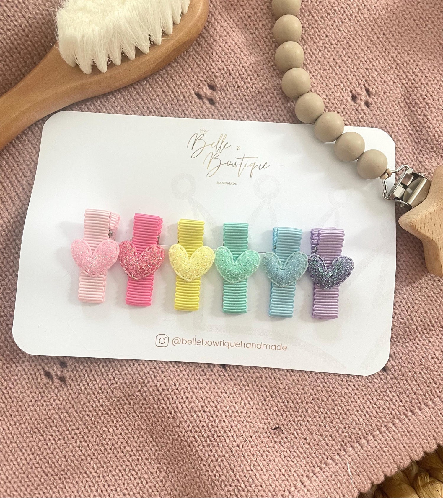 Rainbow Heart Ribbon Fringe Clips Pack of 6 - Small Clips - Mini Clips - Clip Pack - Baby Hair Clips - Toddler Hair Clips - Lined hair clip