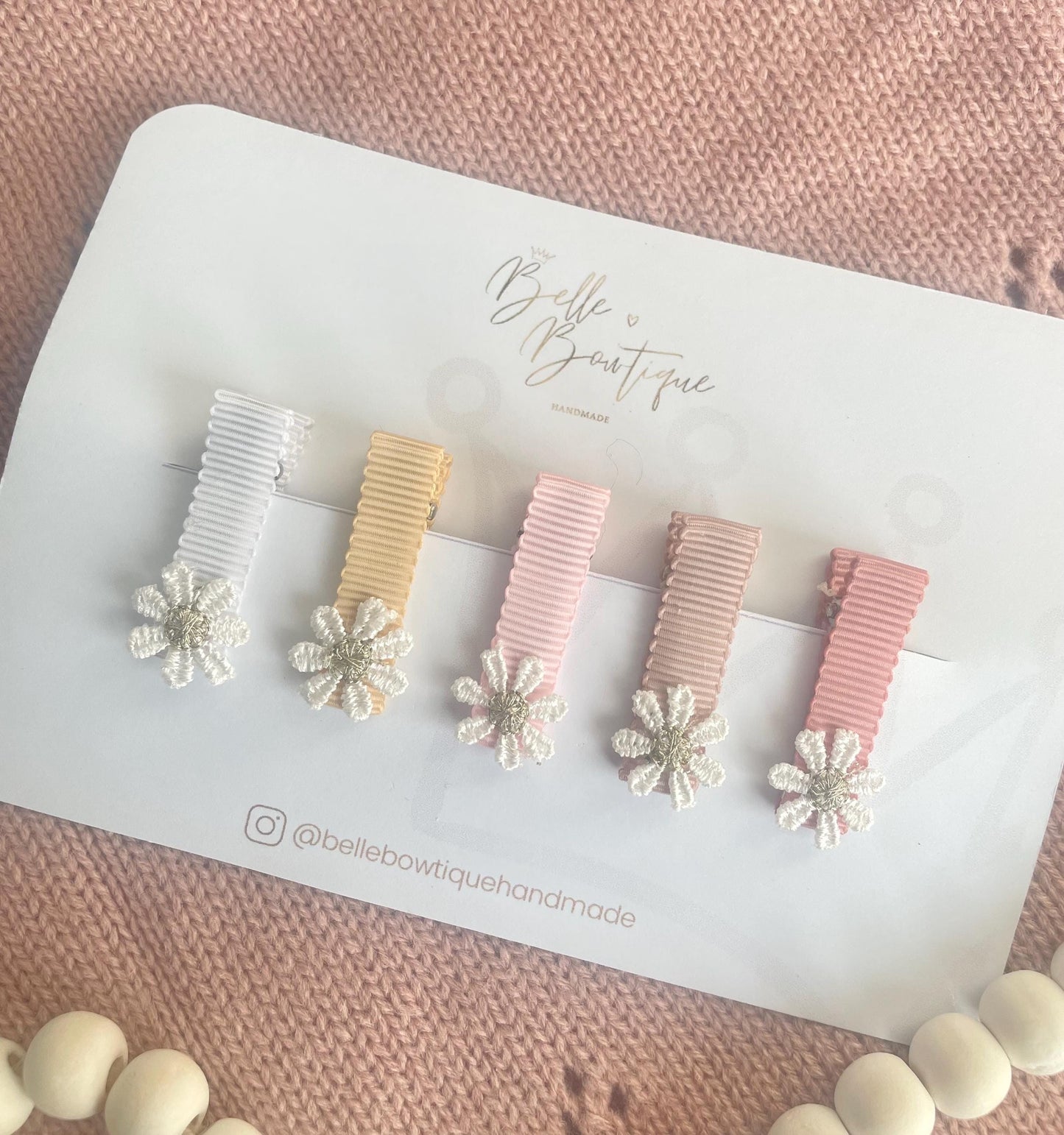 Fully Lined Flower Ribbon Fringe Clips, Small Soft Clips, Mini Fringe Clips for Toddlers and Babies , Small Hair Clips, Clip pack of 5