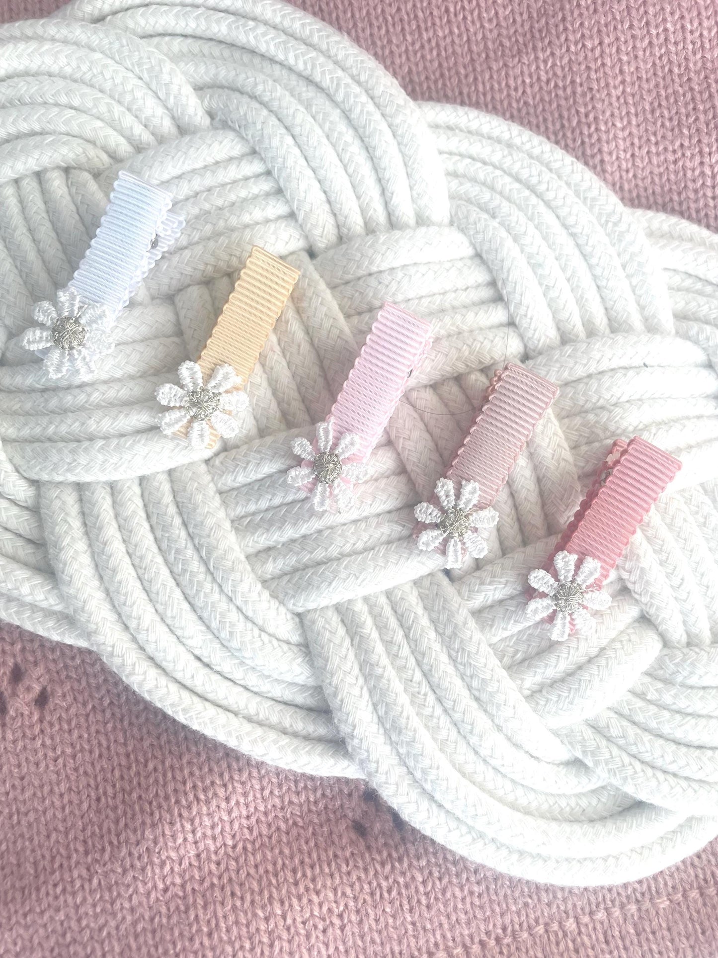 Fully Lined Flower Ribbon Fringe Clips, Small Soft Clips, Mini Fringe Clips for Toddlers and Babies , Small Hair Clips, Clip pack of 5