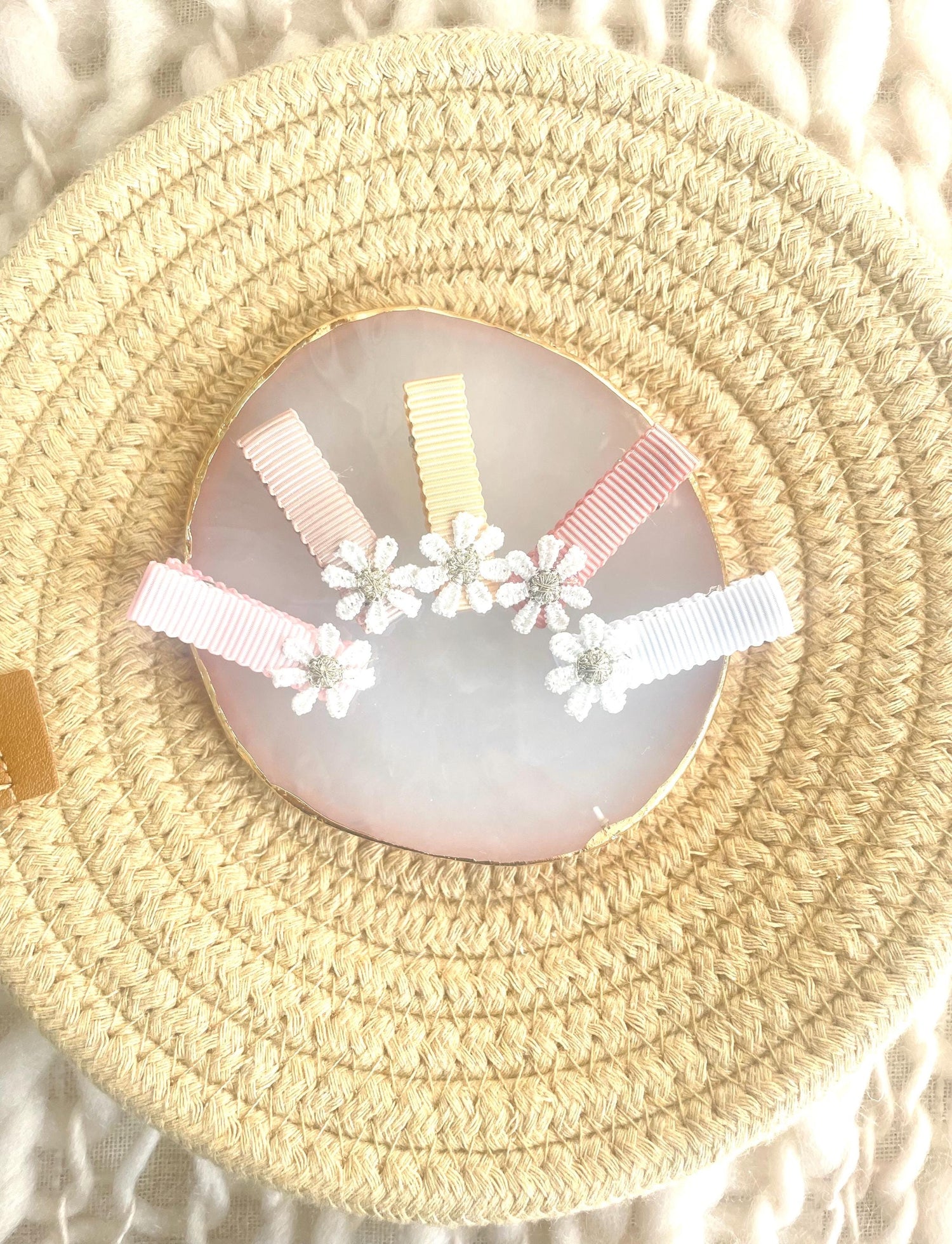 Fully Lined Flower Ribbon Fringe Clips, Small Soft Clips, Mini Fringe Clips for Toddlers and Babies , Small Hair Clips, Clip pack of 5