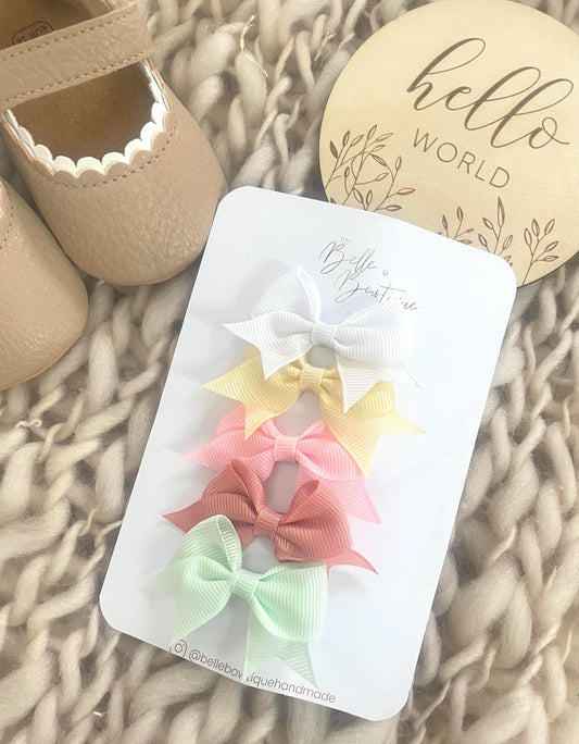 Ribbon Bow Hair Clips Fringe clips pack of 5- Baby Hair Bows for Girls - Groisgrain ribbon Clip pack - toddler clip small - baby hair clip