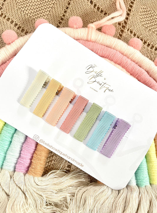 Fully Lined Ribbon Rainbow Fringe Clips, Small Soft Clips, Mini Fringe Clips for Toddlers and Babies , Small Hair Clips, Clip pack of 7