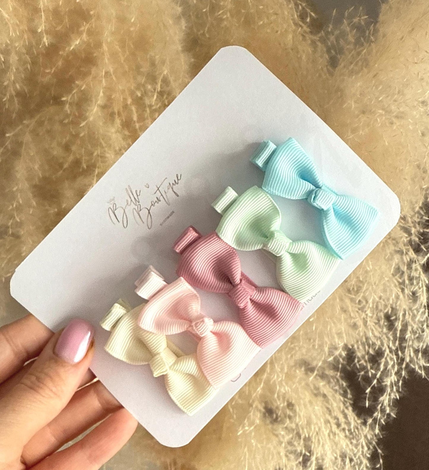Fully Lined ribbon fringe clips pack of 5- small bow clips - mini clips - Clip pack - toddler knot clip small - baby hair clips