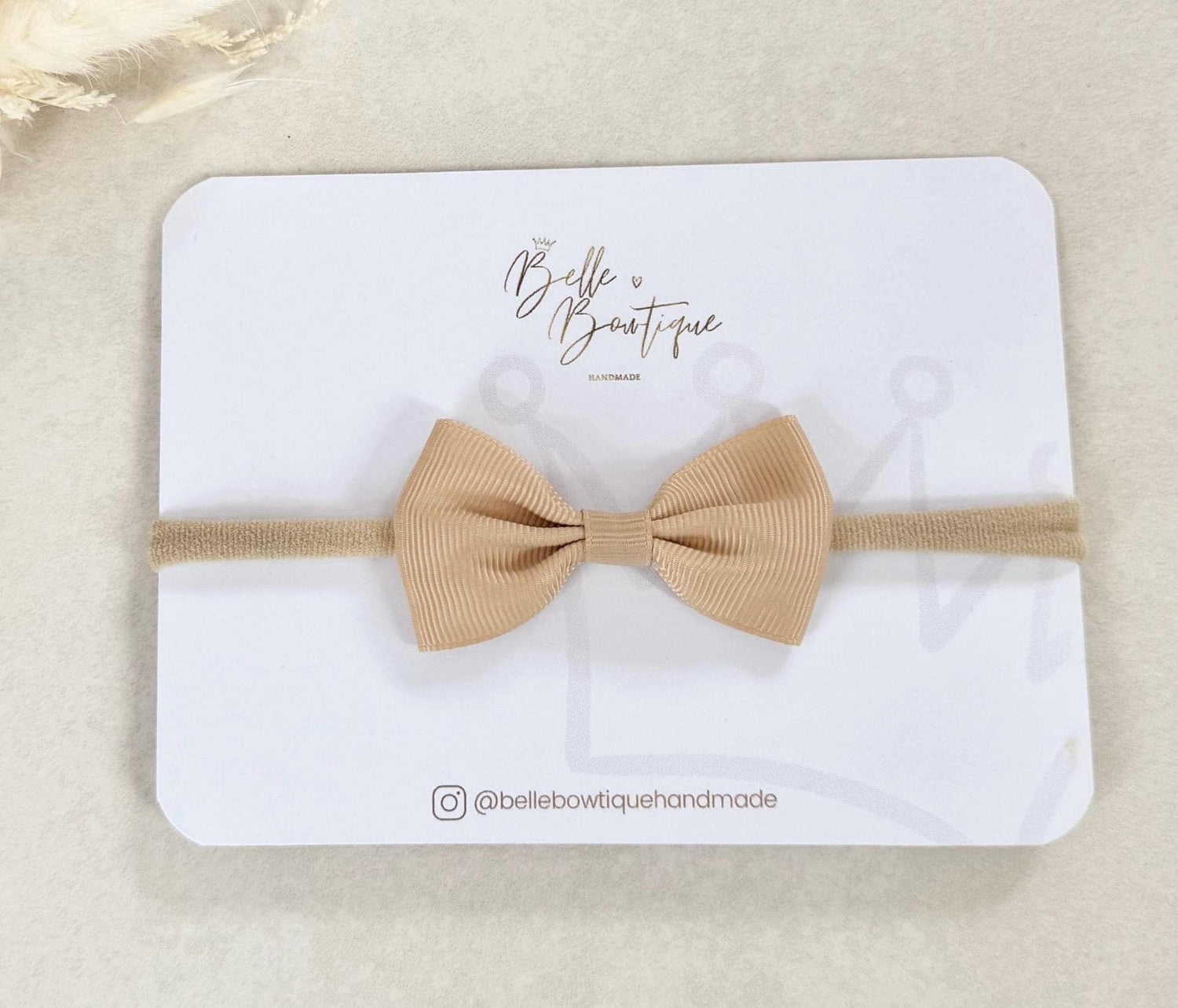 Beige Grosgrain ribbon headband nylon dainty headband baby headband baby girl headband basic neutral newborn headband