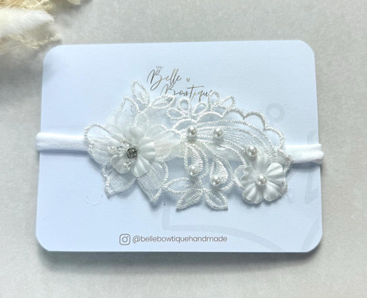 baby christening headband | newborn gift | white lace headband | special occasiona headband |Baptism headband | christening headband