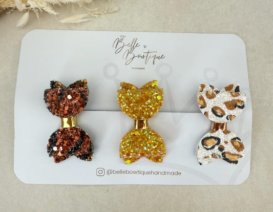 Animal Print Mini Hair Clips – Small Bow Clips for Girls, Babies, and Toddlers