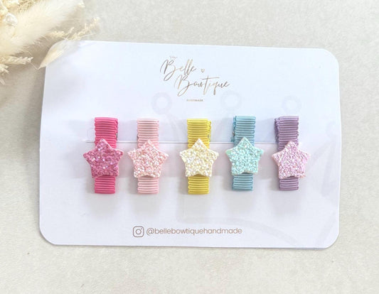 Rainbow Star Ribbon Fringe Clips Pack of 5- Small Clips - Mini Clips - Clip Pack - Baby Hair Clips - Toddler Hair Clips - Lined hair clip