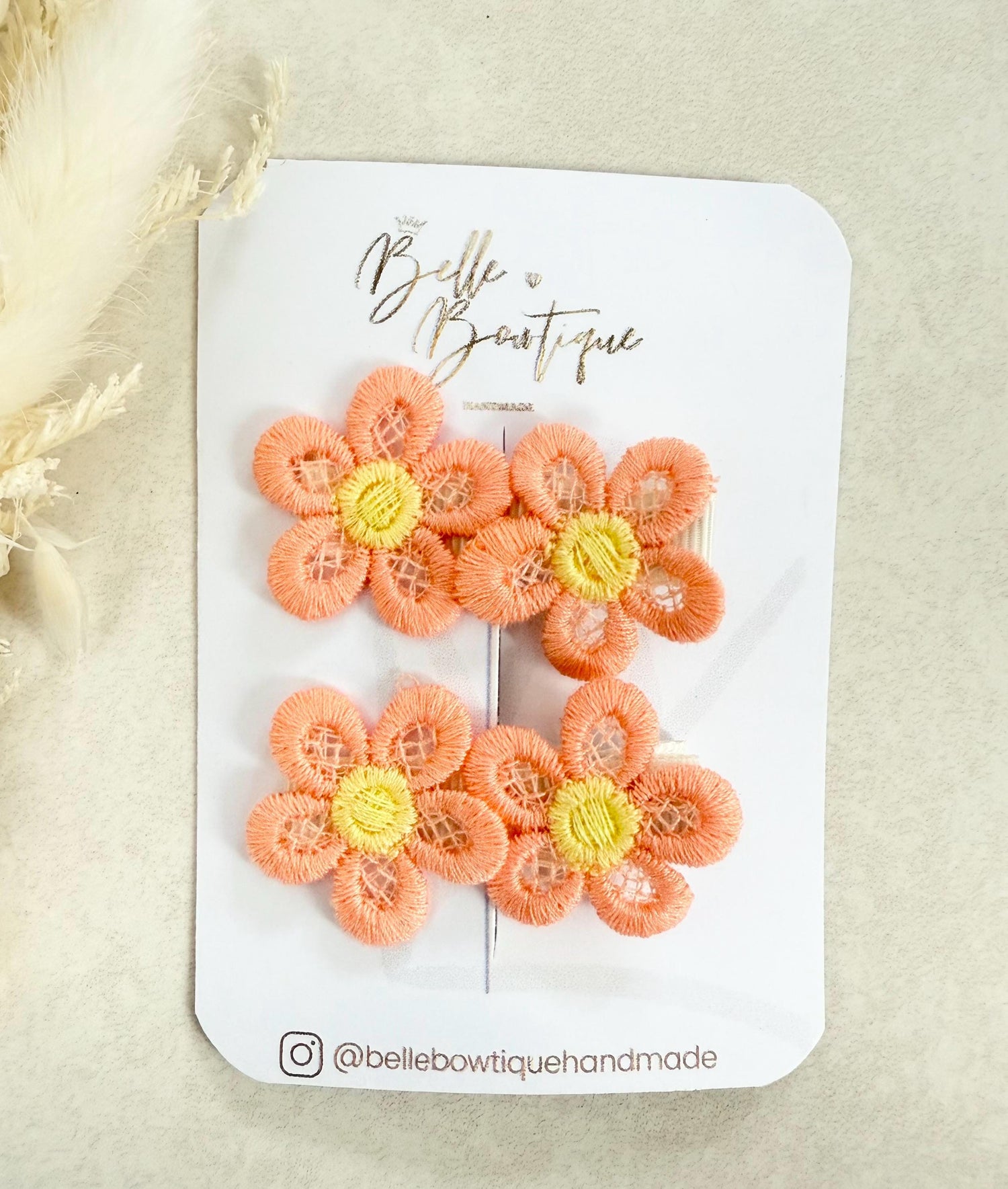 A pair of flower fringe lined clips - mini clips - Hair clips for girls - small clips - toddler hair clips - baby hair clips - fully lined