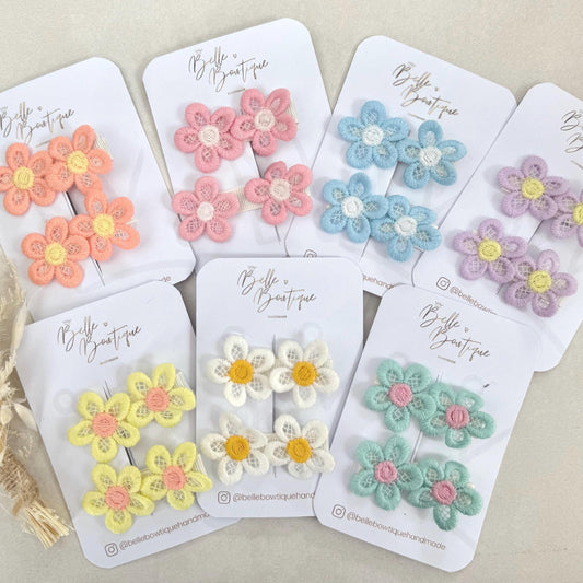 A pair of flower fringe lined clips - mini clips - Hair clips for girls - small clips - toddler hair clips - baby hair clips - fully lined