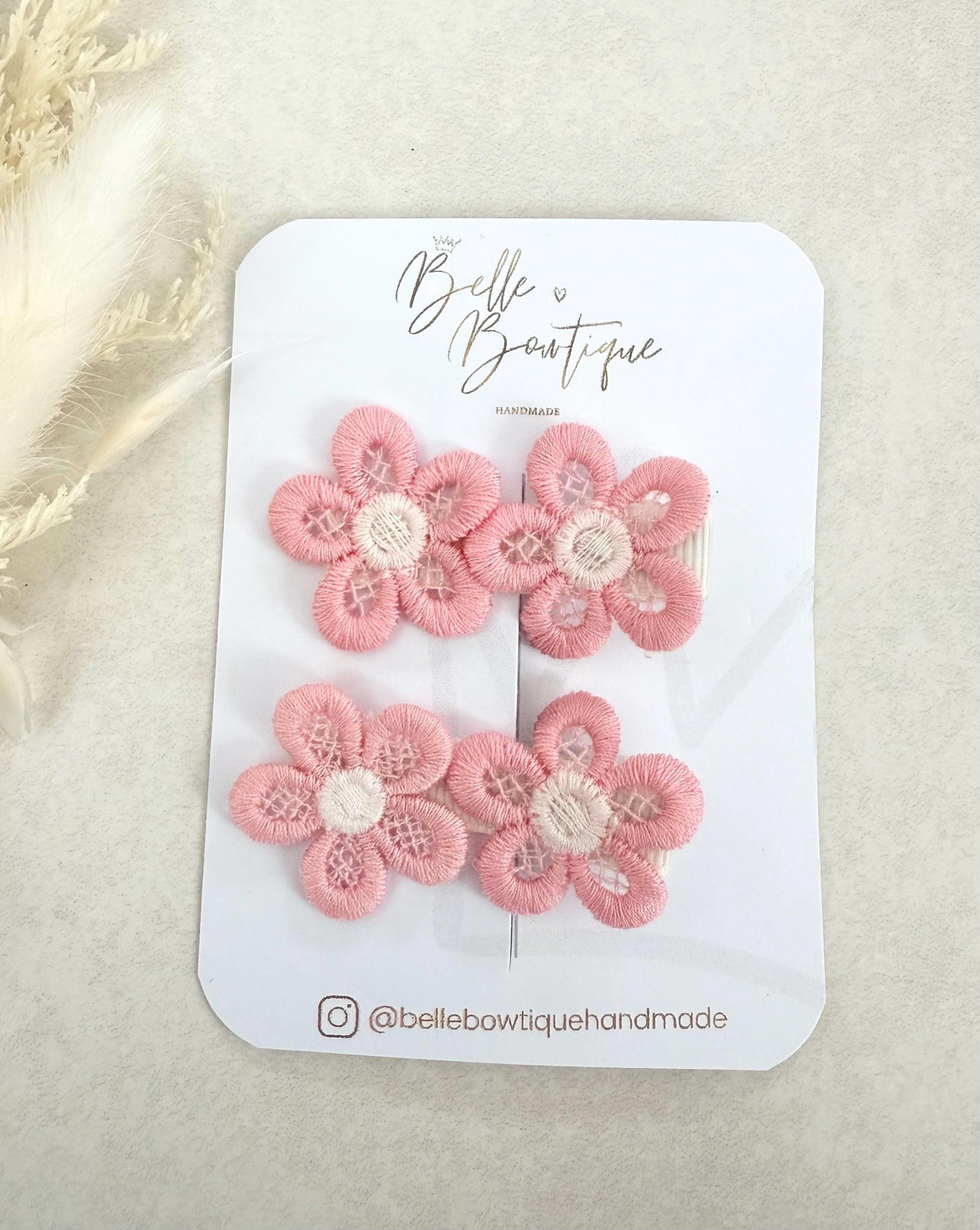 A pair of flower fringe lined clips - mini clips - Hair clips for girls - small clips - toddler hair clips - baby hair clips - fully lined