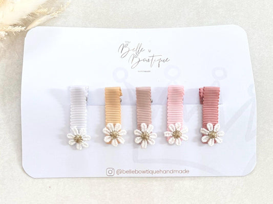 Fully Lined Flower Ribbon Fringe Clips, Small Soft Clips, Mini Fringe Clips for Toddlers and Babies , Small Hair Clips, Clip pack of 5