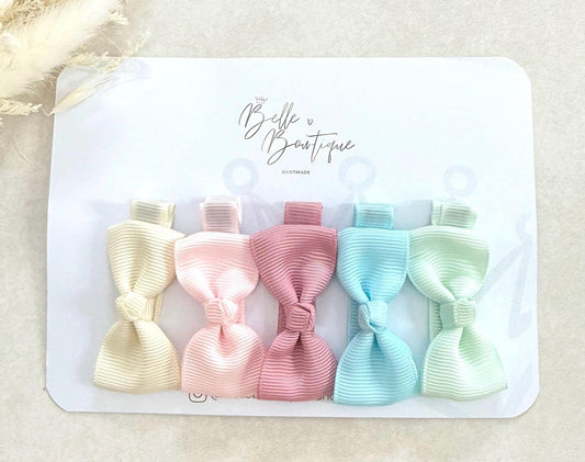 Fully Lined ribbon fringe clips pack of 5- small bow clips - mini clips - Clip pack - toddler knot clip small - baby hair clips