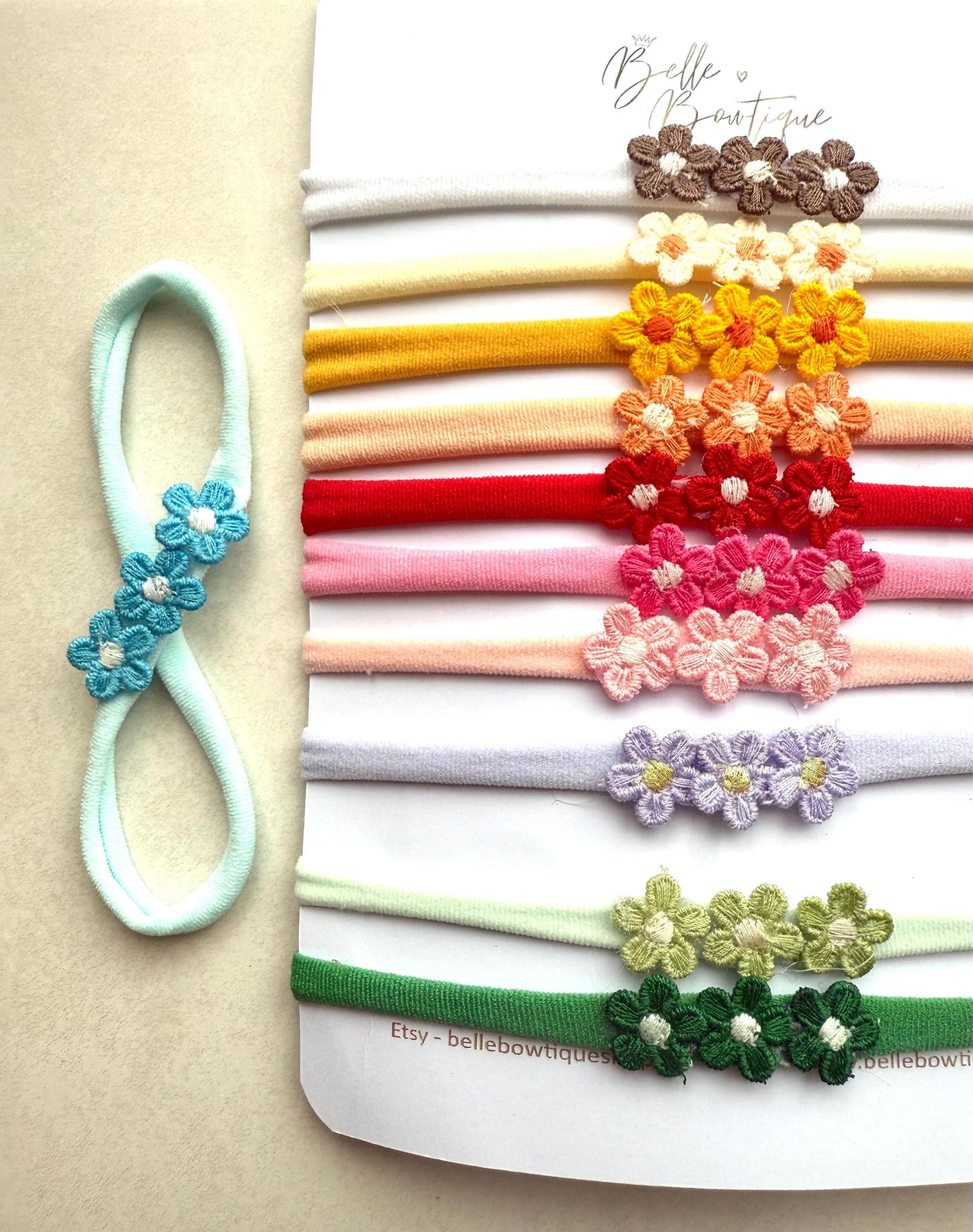 Crochet Flower Baby Headband – Soft Stretchy Headband One Size Newborns, Toddlers to Adult