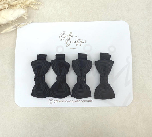 Fully Lined ribbon fringe clips pack of 4 Black 2 Pairs small bow clips - mini clips - Clip pack - toddler knot clip small - baby hair clips