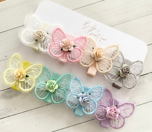 Lace Butterfly Fringe Clips
