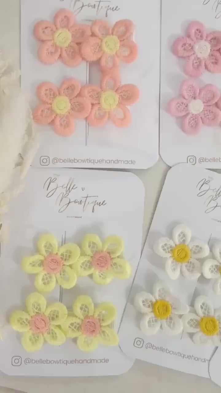 A pair of flower fringe lined clips - mini clips - Hair clips for girls - small clips - toddler hair clips - baby hair clips - fully lined