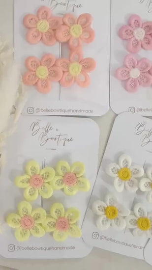 A pair of flower fringe lined clips - mini clips - Hair clips for girls - small clips - toddler hair clips - baby hair clips - fully lined