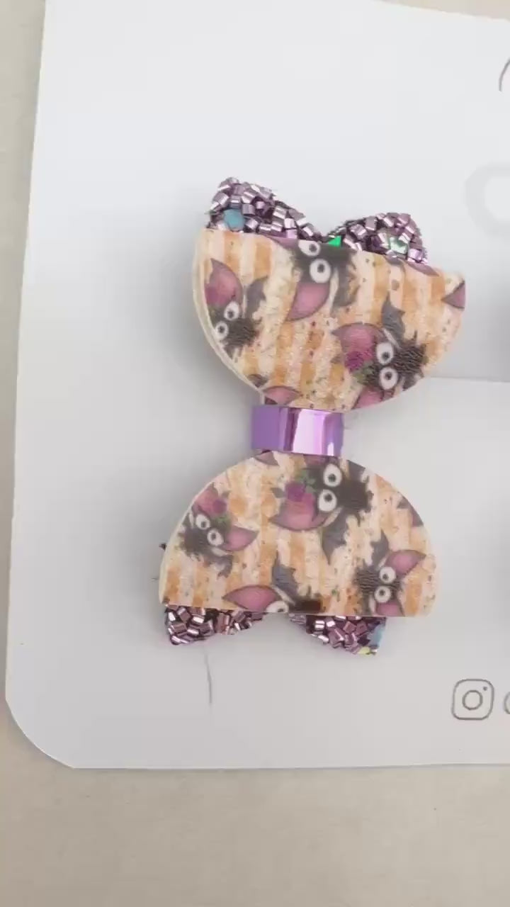 Halloween Bat Purple Mini Bow Hair Clips – Small Clips for Babies, Toddlers, and Girls