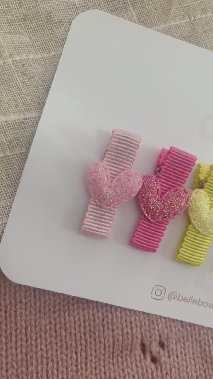 Rainbow Heart Ribbon Fringe Clips Pack of 6 - Small Clips - Mini Clips - Clip Pack - Baby Hair Clips - Toddler Hair Clips - Lined hair clip