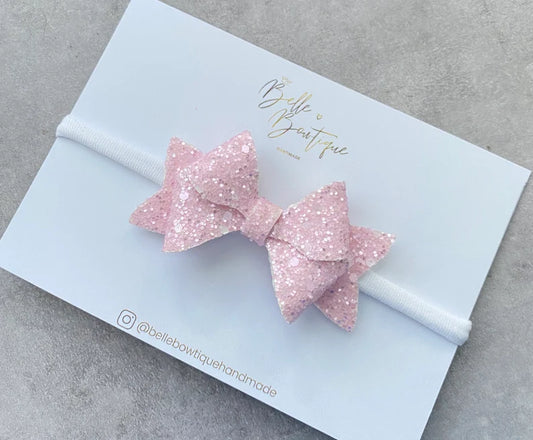 Pink Glitter Bow Headband