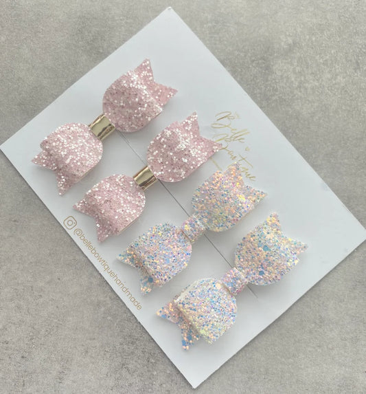 Pastel Pink Glitter Hair Bows