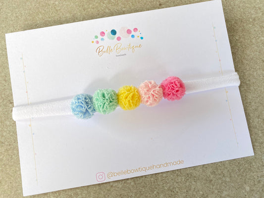 Rainbow Pom Pom headband nylon dainty headband baby headband baby girl headband rainbow headband