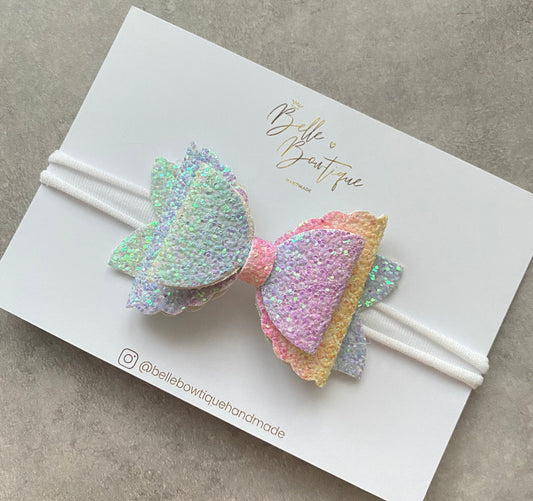Rainbow Glitter Bow Headband