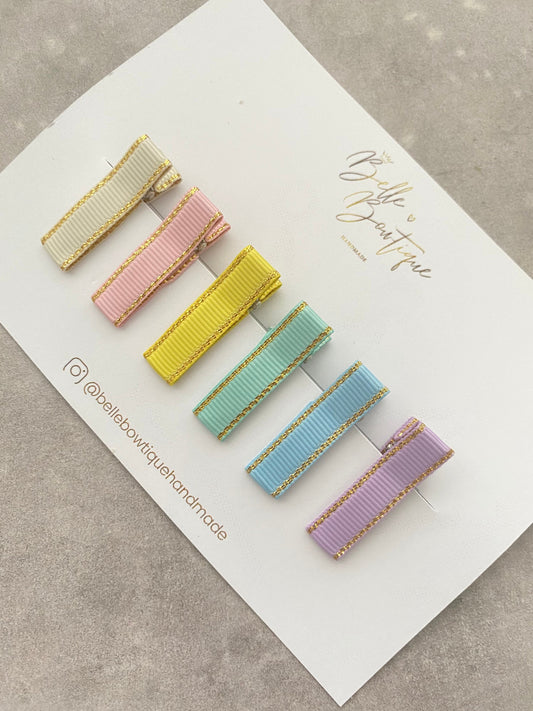 Rainbow ribbon fringe clips 6 with Gold Trim