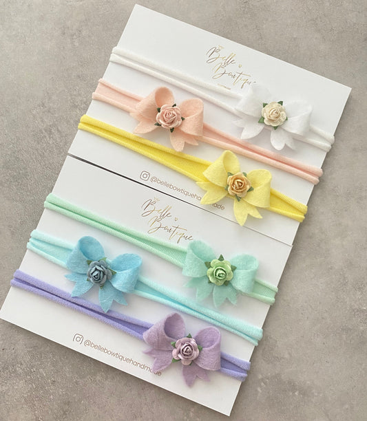 Felt Bow with Flower - Set of 6 headbands