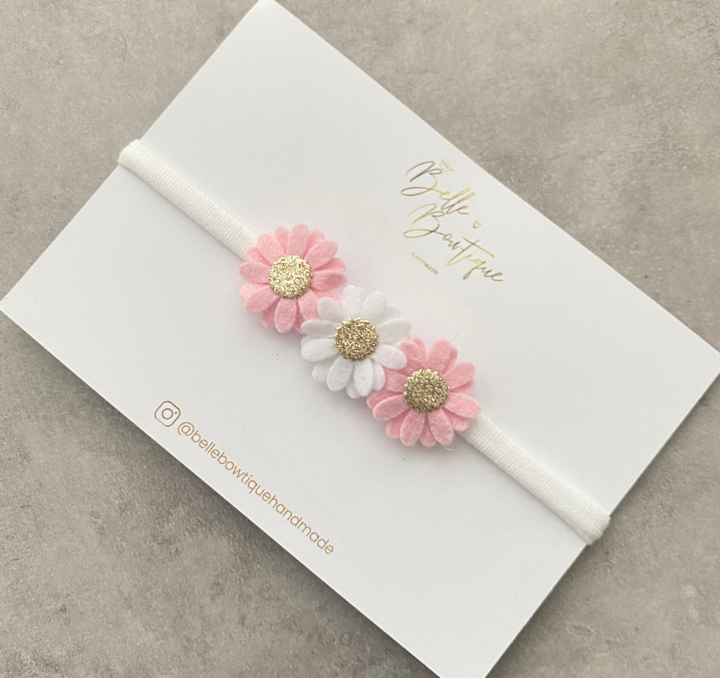 Daisy Collection | White Pink Daisy Flowers |  Newborn Headband | Christening Bows |  Baby Photo Prop | Hair Accessories for Babies